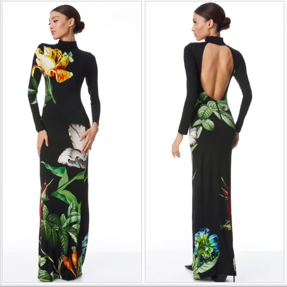 Alice and Olivia “DELORA FITTED LONG SLEEVE MAXI DRESS”